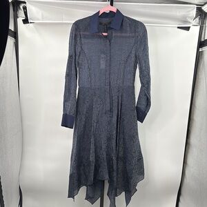 BCBGMaxAzria Blue Asymmetrical Long Sleeve Shirt Dress‎ Size XXS